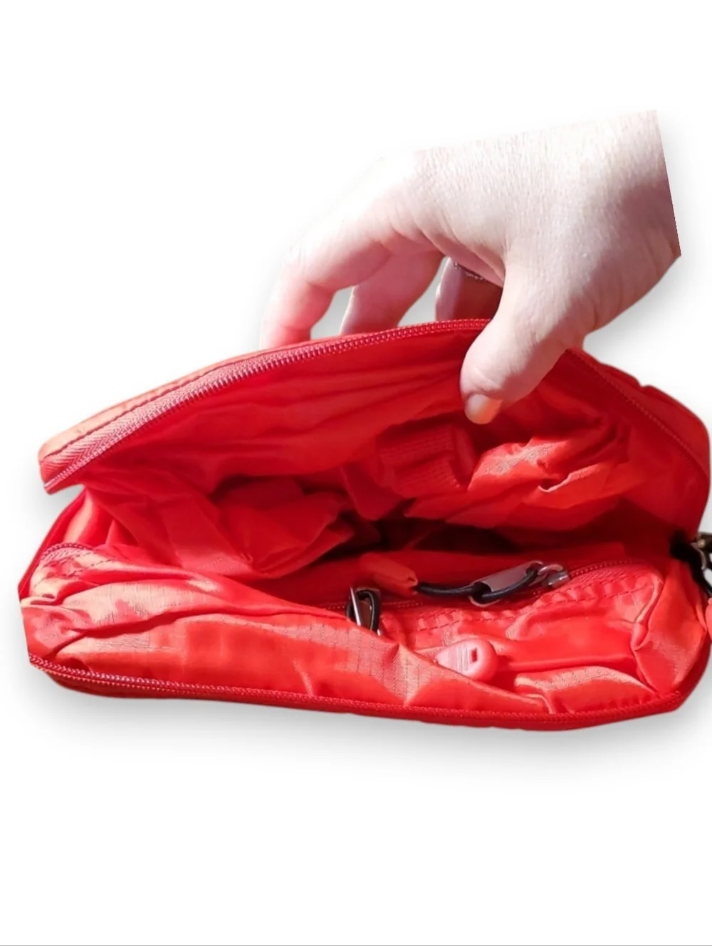 Convertible Backpack Red Folds Pouch Zipper Pocket Rip Stop Travel Lightweight
